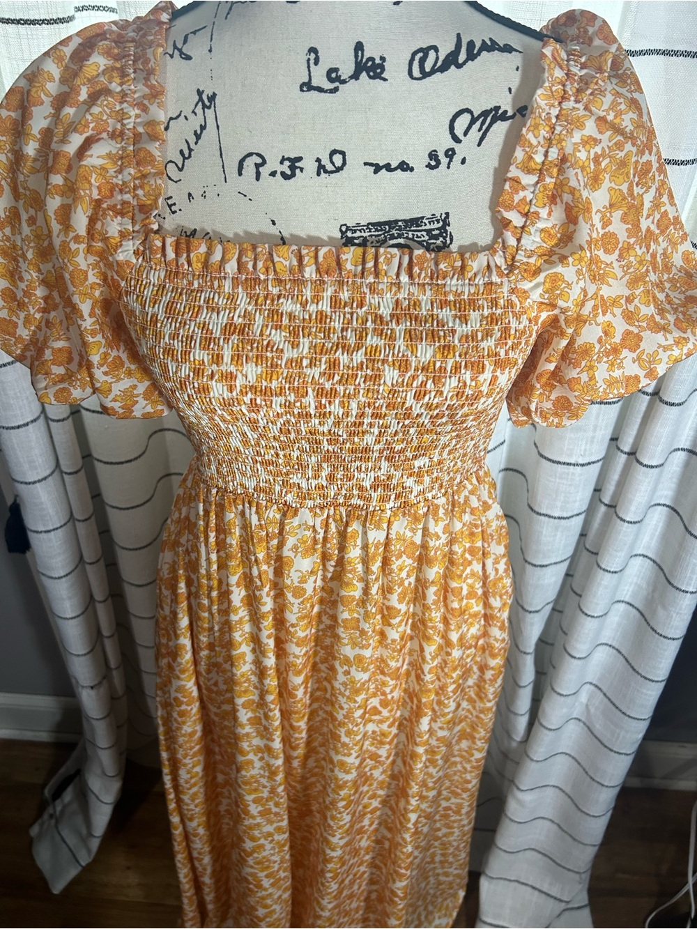Ivy City Co Smocked Square-Neck Maxi Dress in Orange Floral - Picture 2 of 5